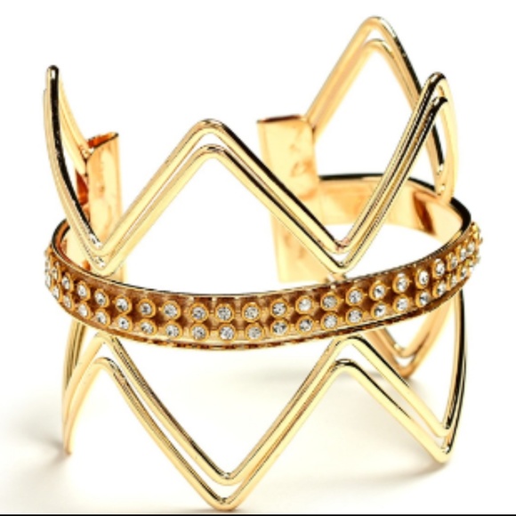 ONE LEFT! Gold & Gemstone Geometric Cuff Bracelet - Picture 2 of 2